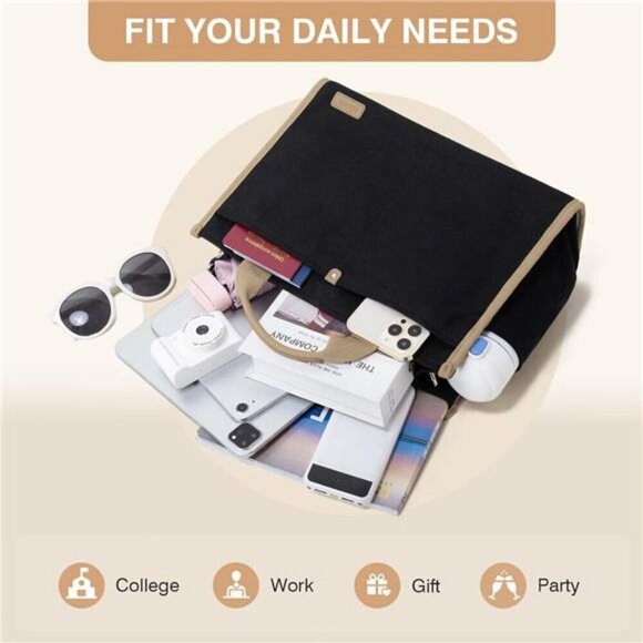 Canvas Tote Bag for Women Black - Picture 3 of 7